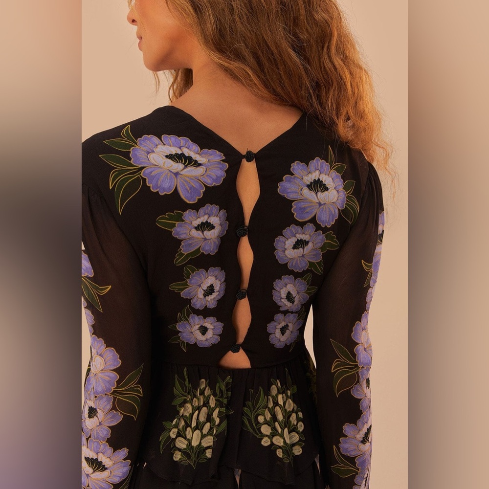 Farm Rio Floral Embroidered Ruffle Maxi Dress - Picture 4 of 6